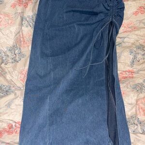 SHEIN Denim Blue Maxi Skirt with Side Tie
